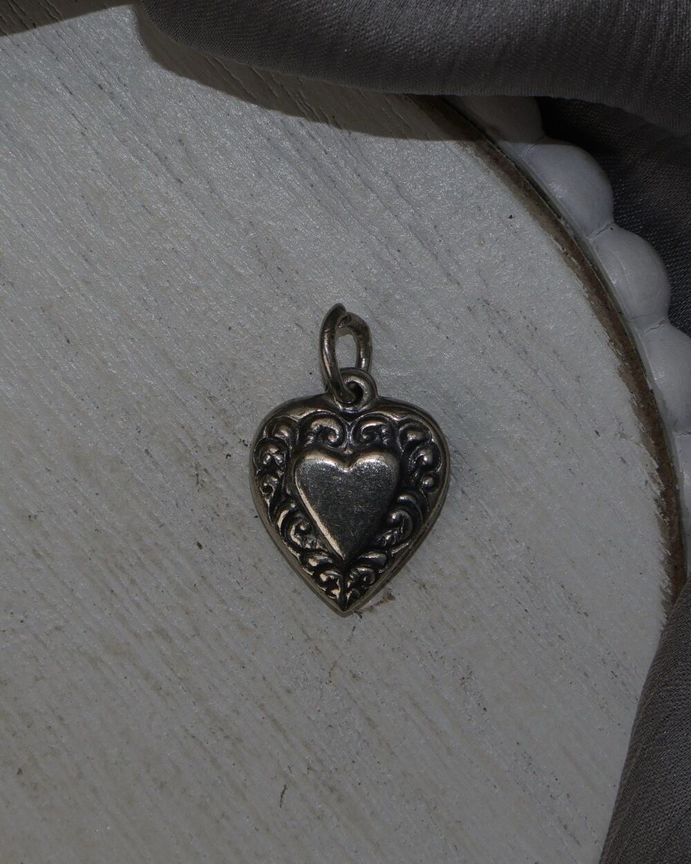 Vintage Sterling Silver Puffy Heart Charm 2.2G / 0.9in